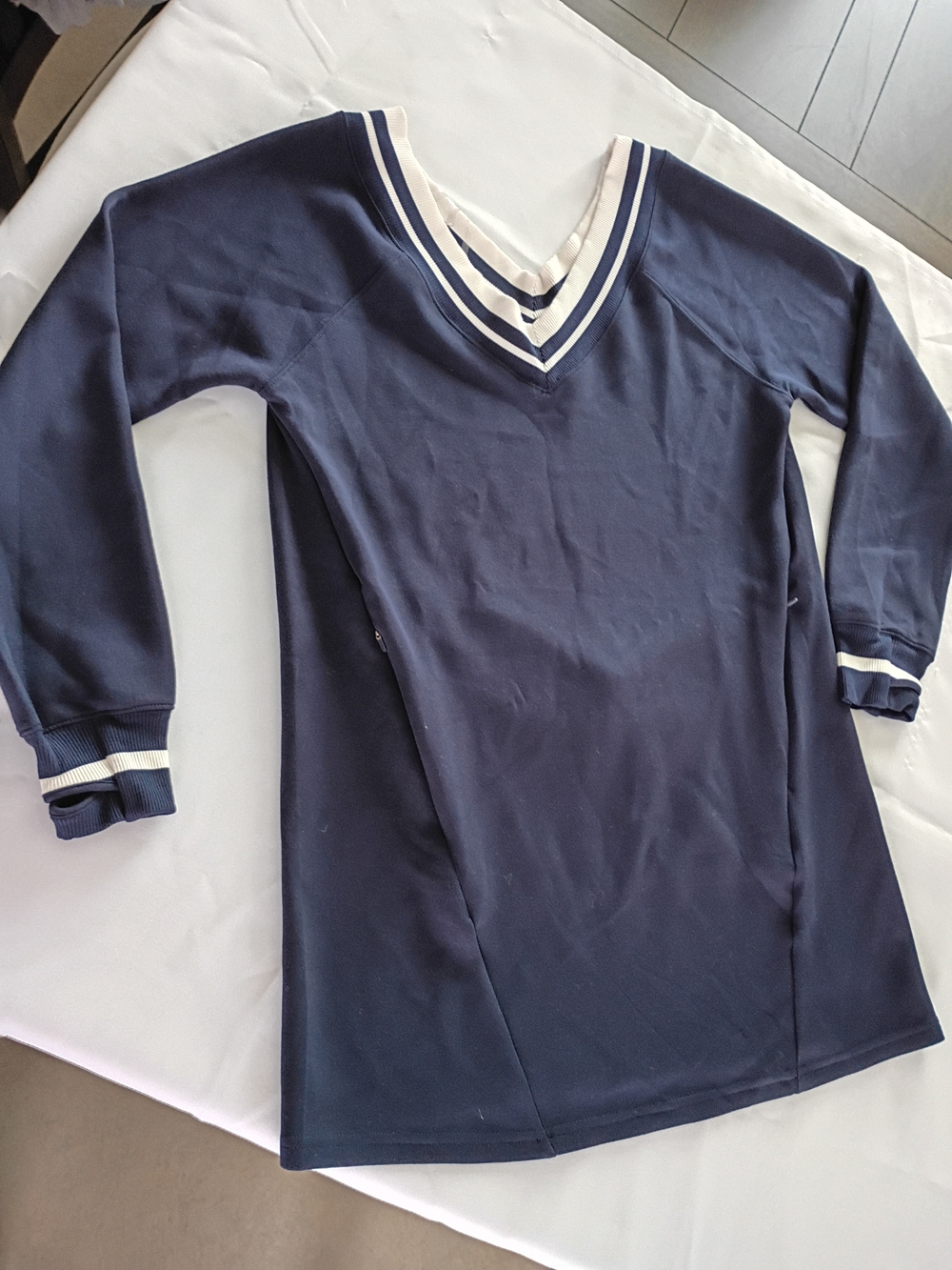 aerie Navy V-Neck Long Sleeve Dress with White Trim